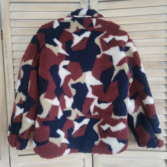 Rag & bone Elliot Burgundy Camo Print Fleece Sherpa Button Up Jacket XXS - Picture 2 of 7